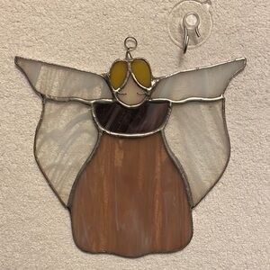 Handcrafted Mauve, White and Cream Stained Glass Angel Suncatcher